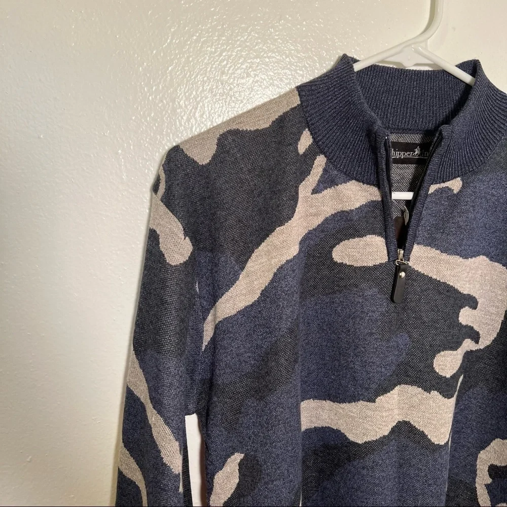 Whipper In Boys Sz 18/20 Quarter Zip Pullover Sweater Blue Gray Black Camouflage